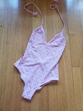 J. Crew Pink Laser-Cut One-Piece Swimsuit